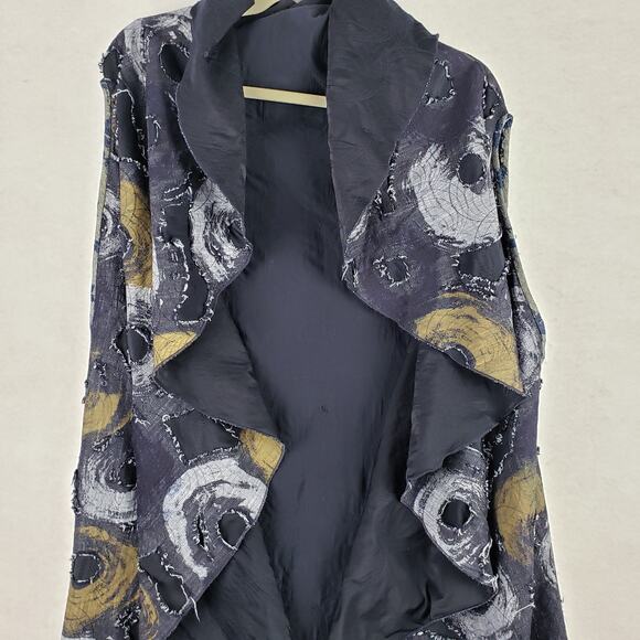 Women's One Size Open Front Lagenlook Vest Blue Celestial Moon Print Art To Wear - Picture 2 of 10